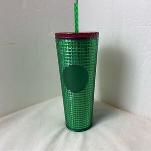 Starbucks New With Tags Green Grid 24oz Tumbler Pink Lid